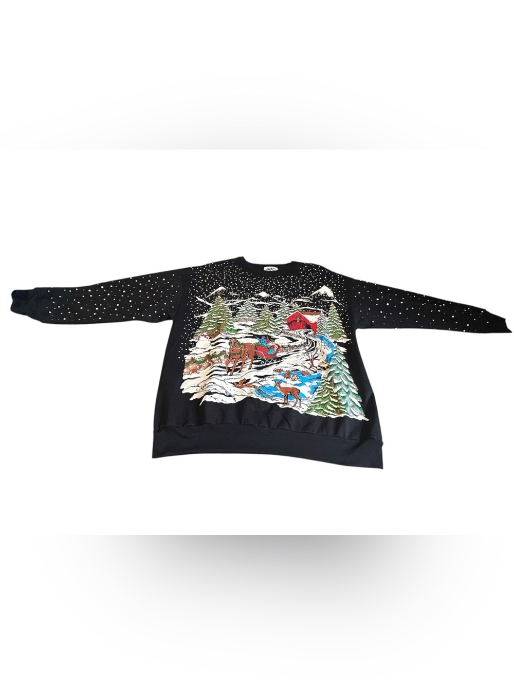 Vintage Nutcracker Winter Scene Christmas Sweater Black XL Cottagecore - Picture 3 of 11